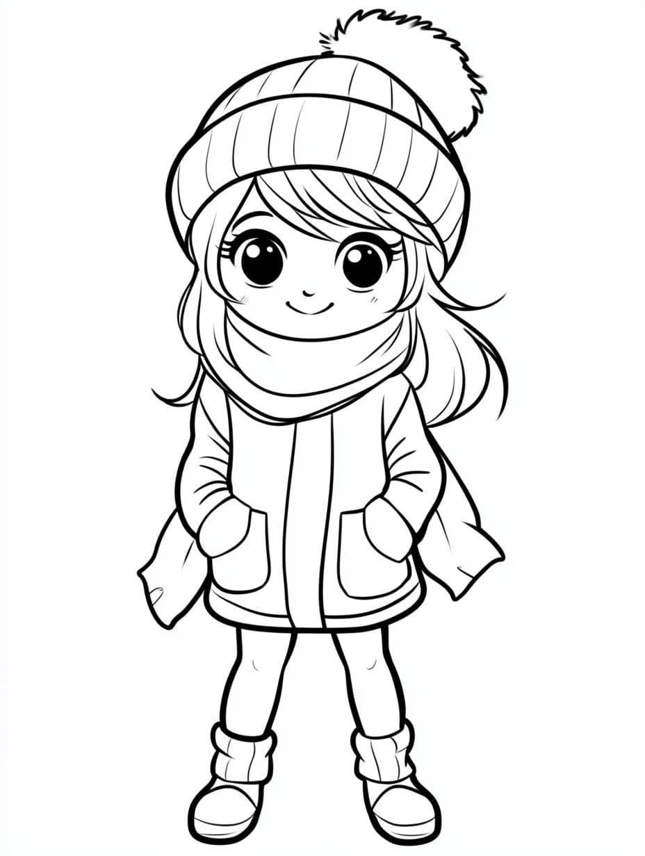 Coloriage Hiver Petite Fille Bien Habillee