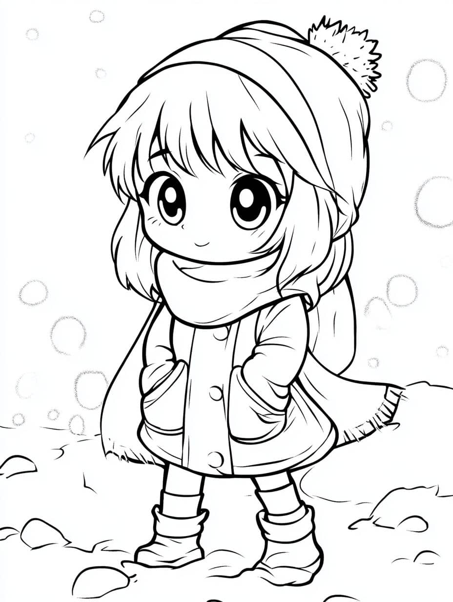 Coloriage Hiver Petite Fille En Robe