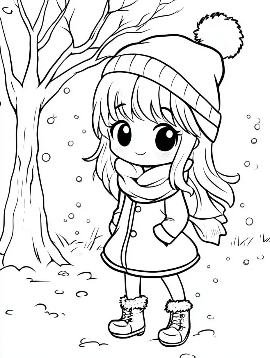 Coloriage Hiver Petite Fille