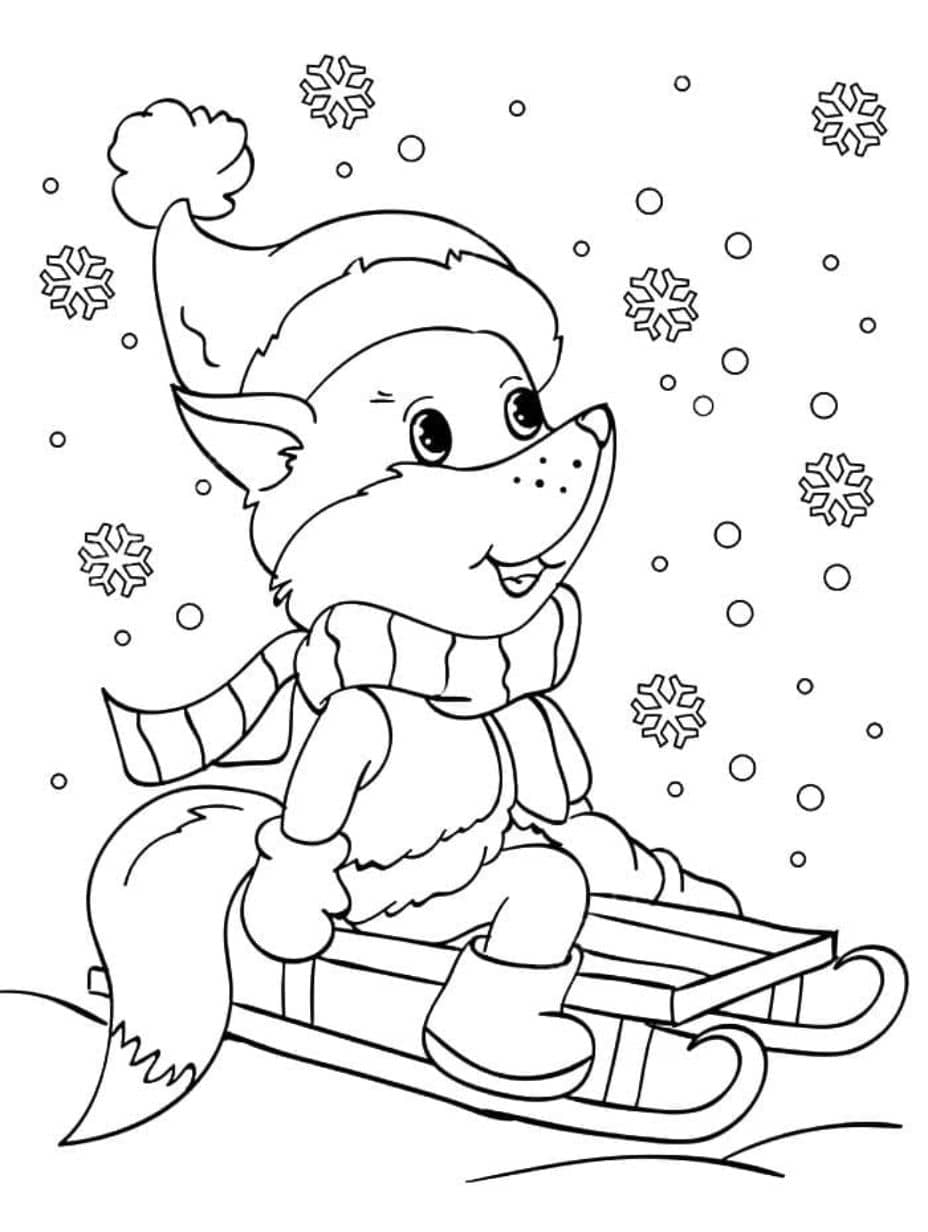 Coloriage Hiver Renard Avec Chapeau