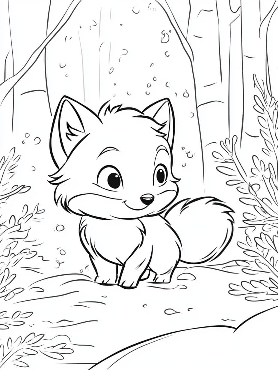 Coloriage Hiver Renard Queue Ronde