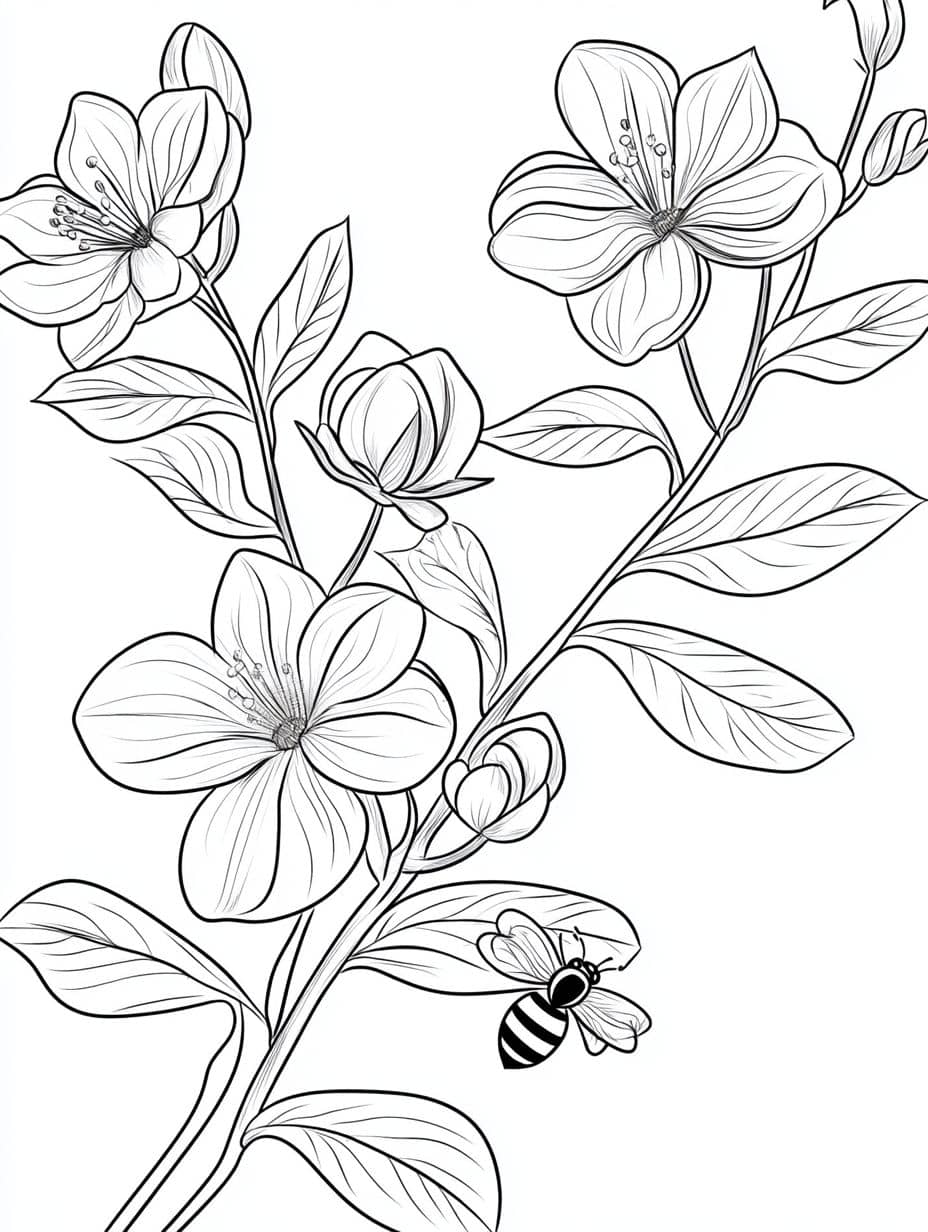 Coloriage Jasmine Branche De Fleur Et Papillon