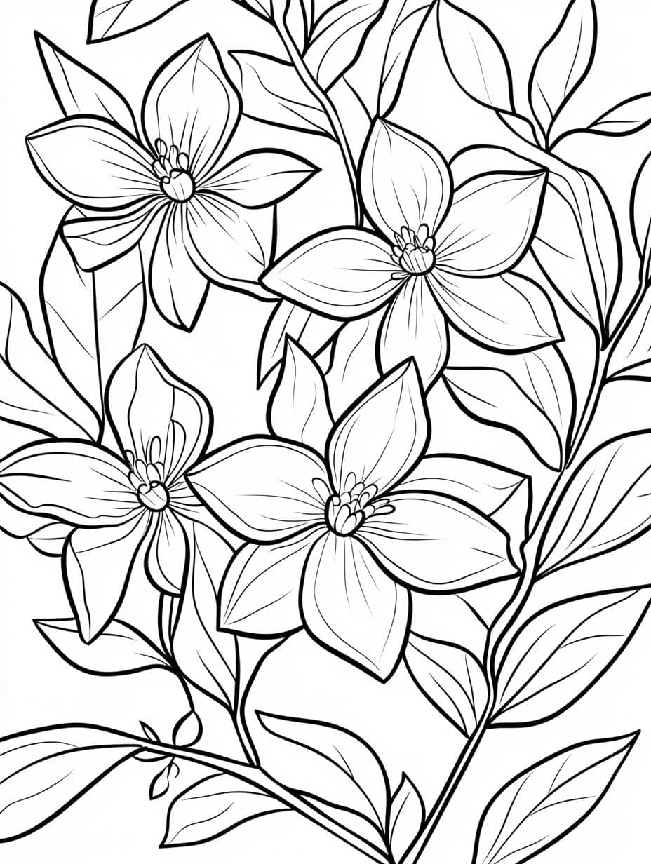 Coloriage Jasmine Plusieurs Fleurs