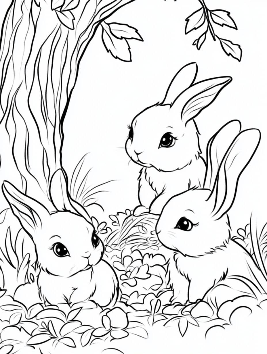 Coloriage Lapin A Cote D Un Arbre