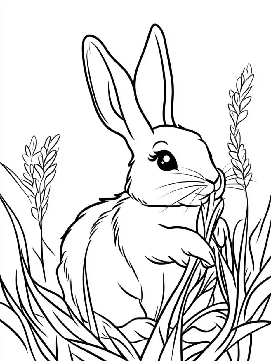 Coloriage Lapin En Train De Manger De L Herbe