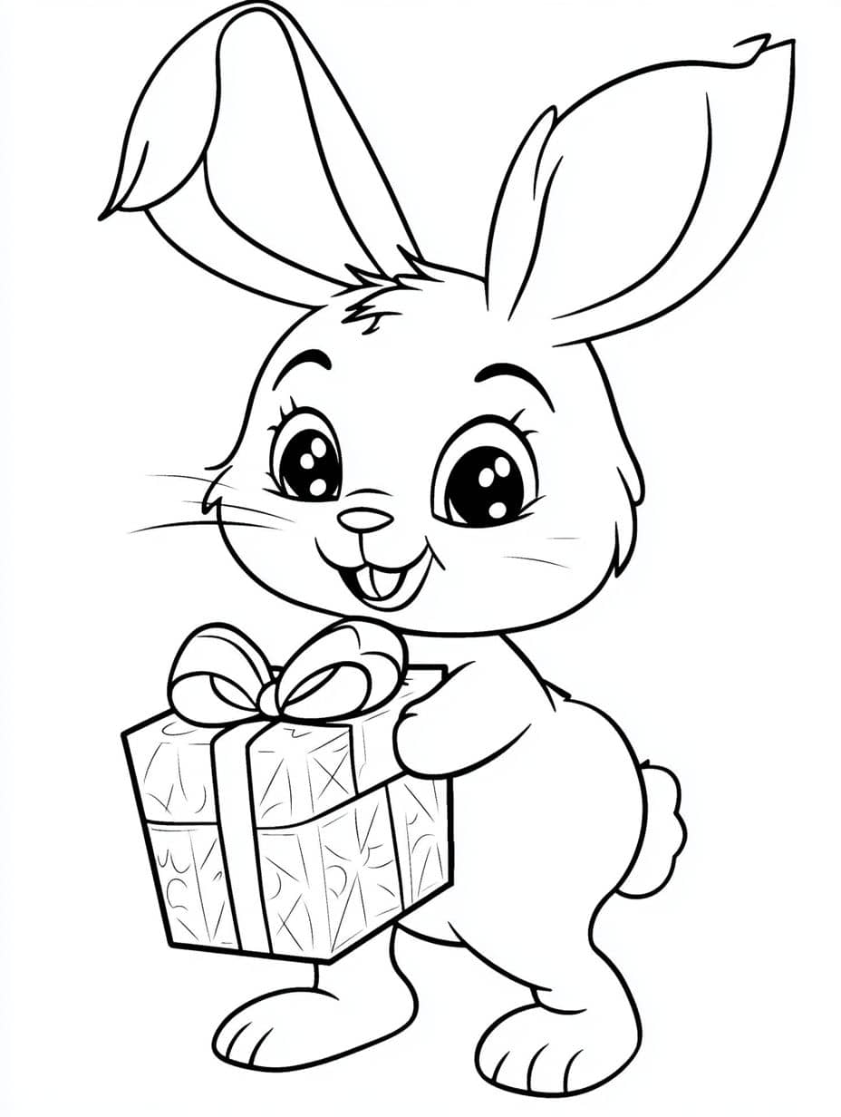 coloriage lapin et coffret cadeau de noel