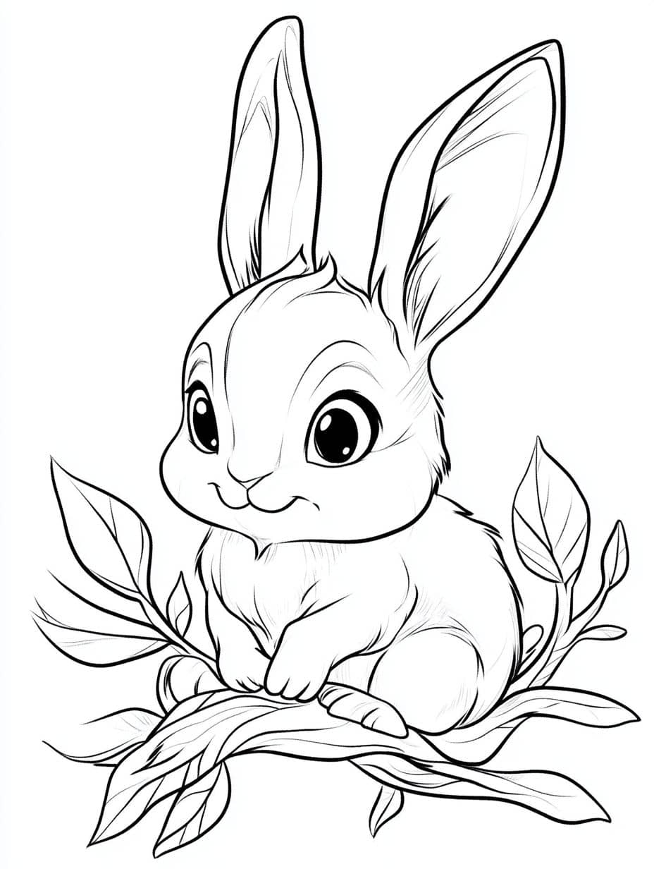 Coloriage Lapin Feuille