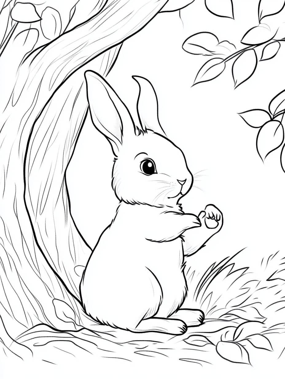 Coloriage Lapin Regardant Des Fleurs