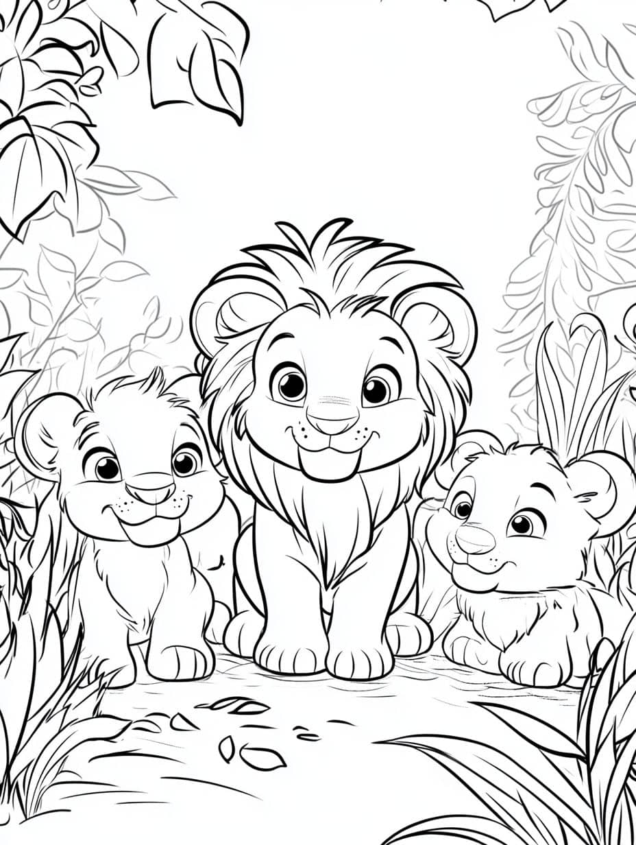 Coloriage Lion En Famille