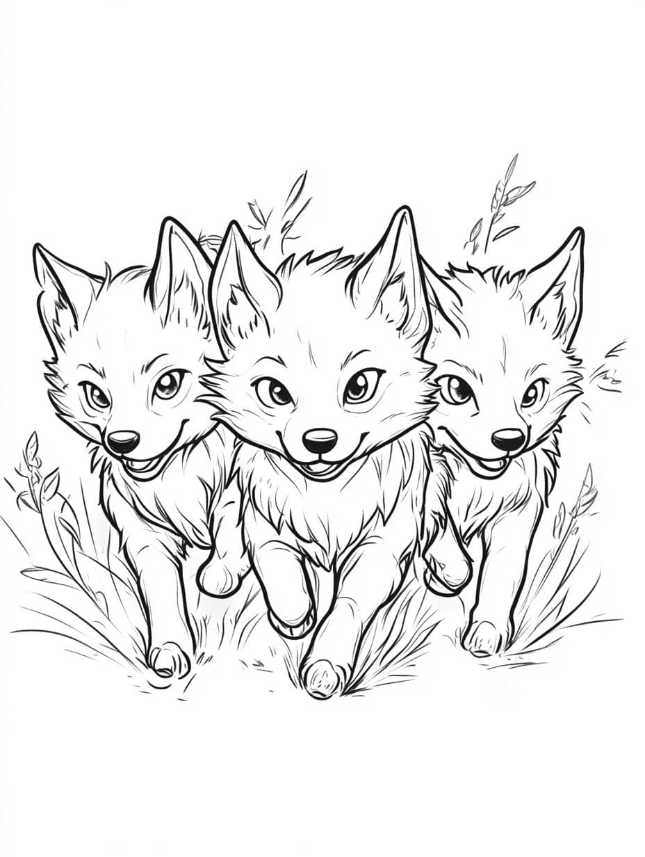 Coloriage Loup Courant En Groupe