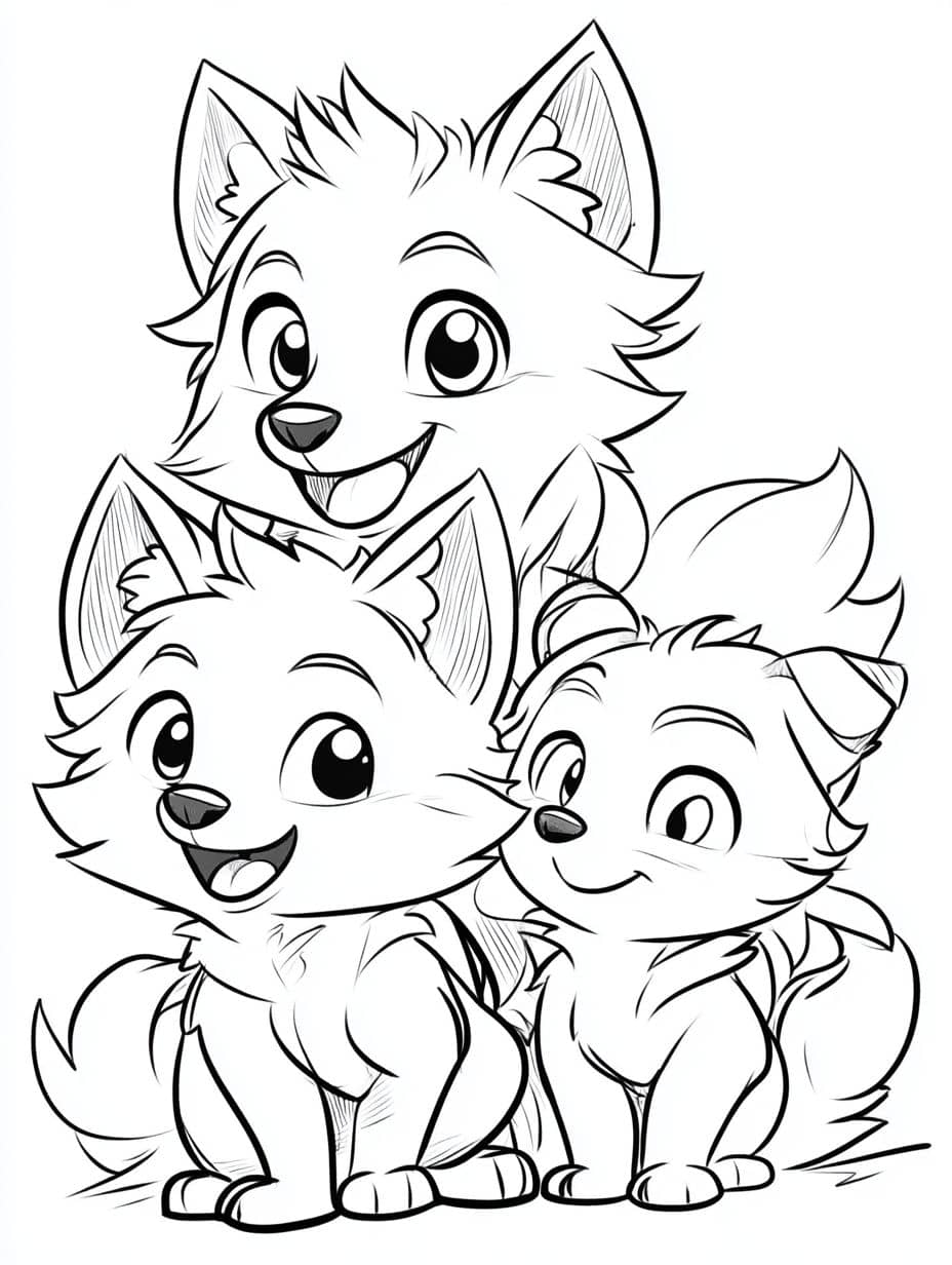 Coloriage Loup Famille