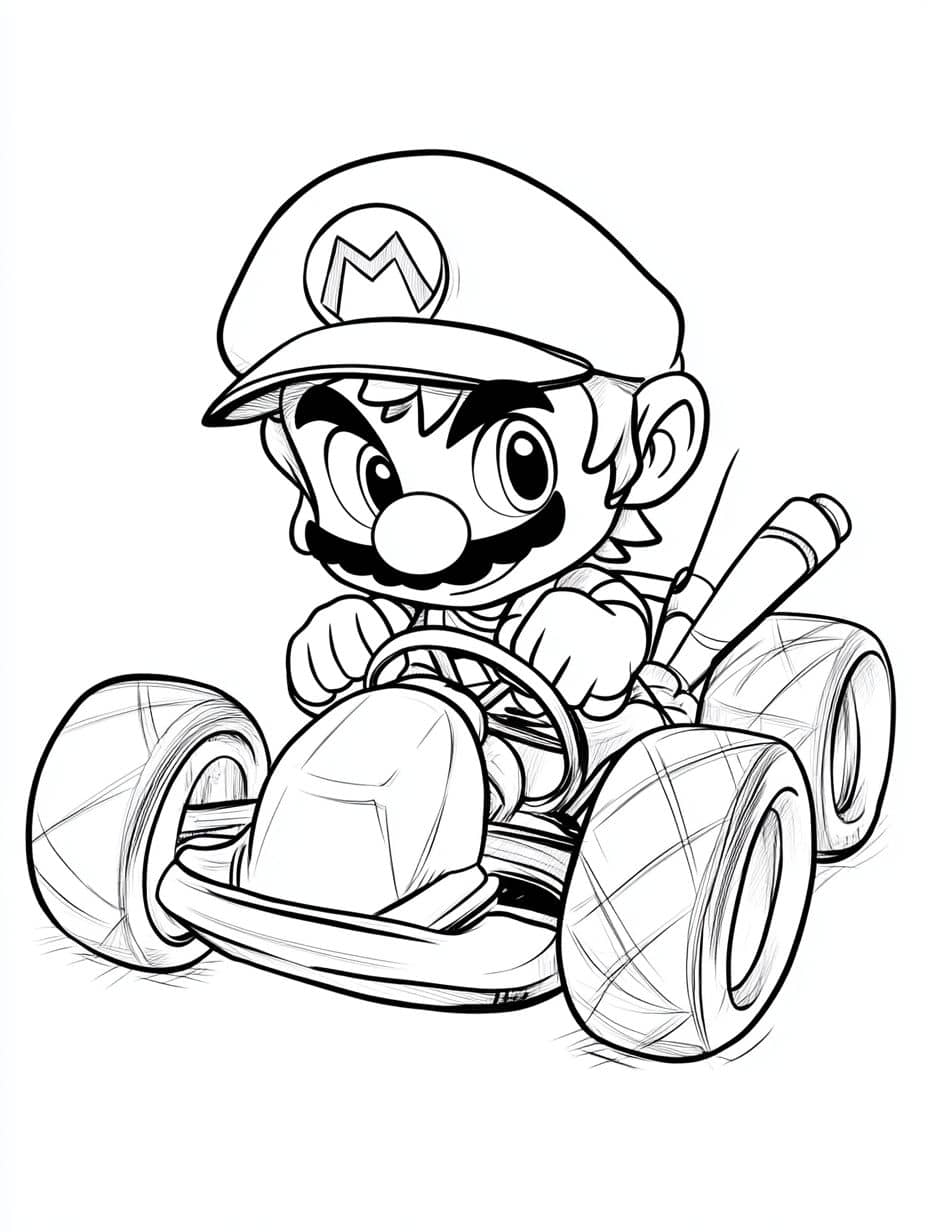 coloriage mario conduire une voiture