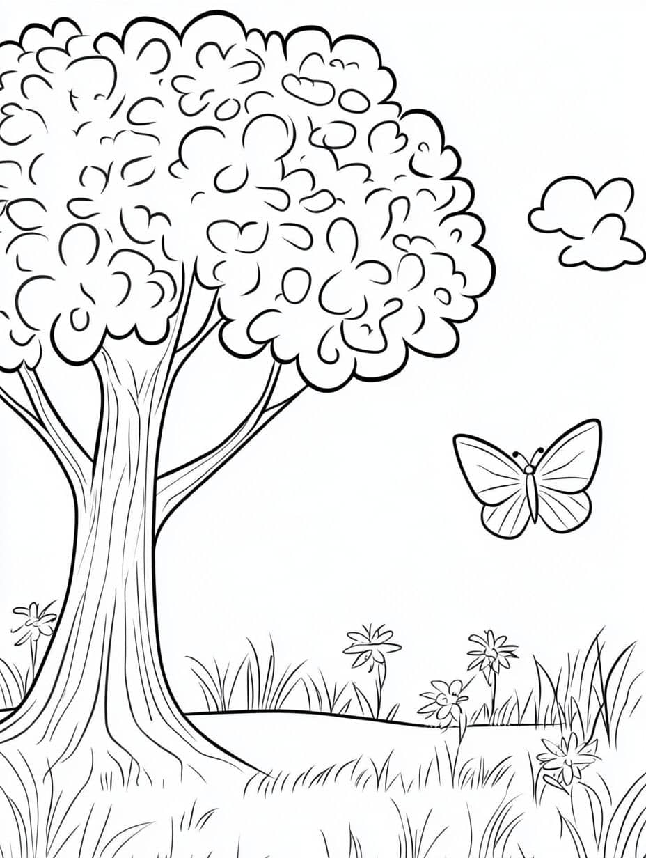 Coloriage Montagne Arbre Facile