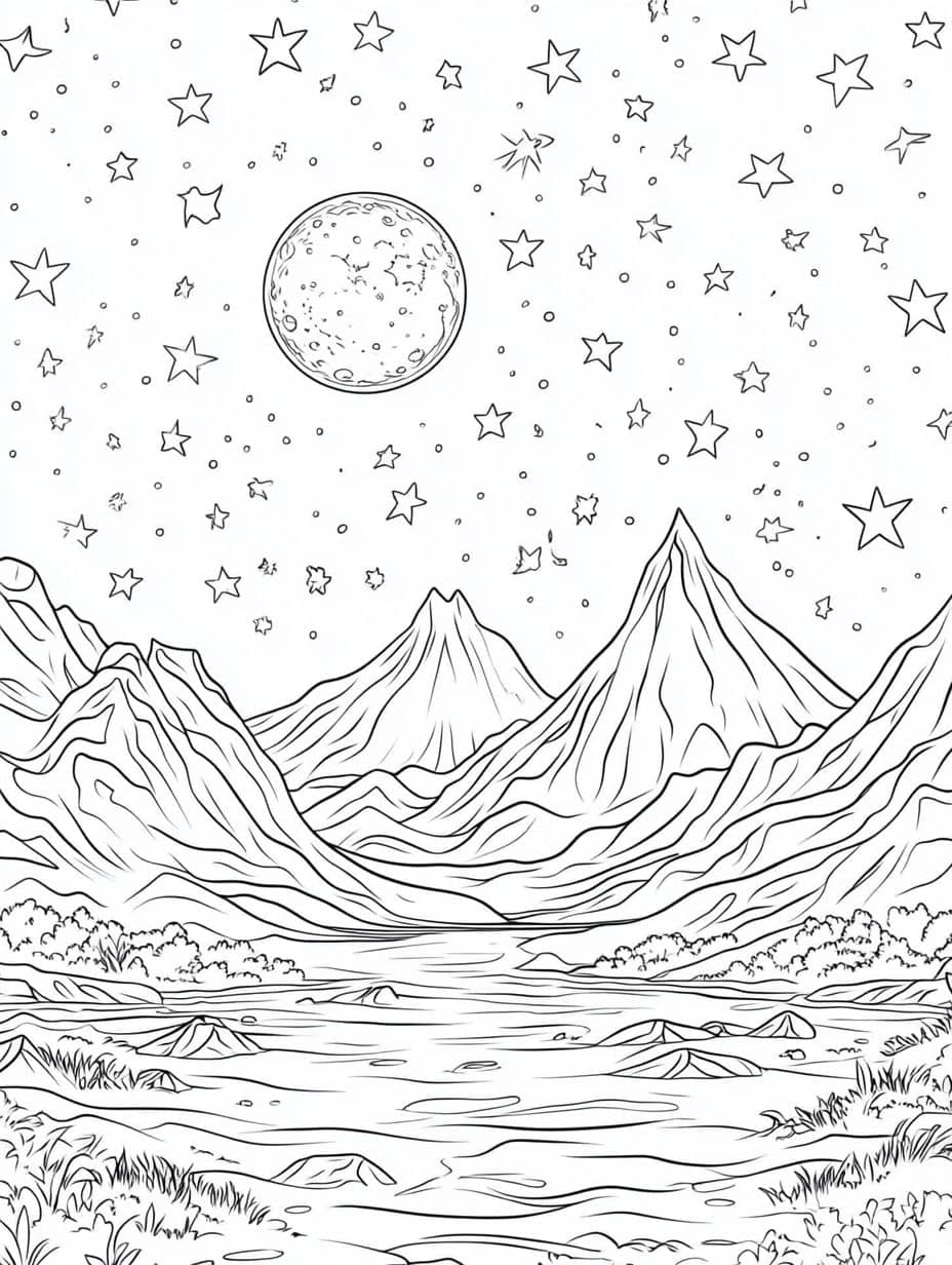 Coloriage Montagne Arbre Grand