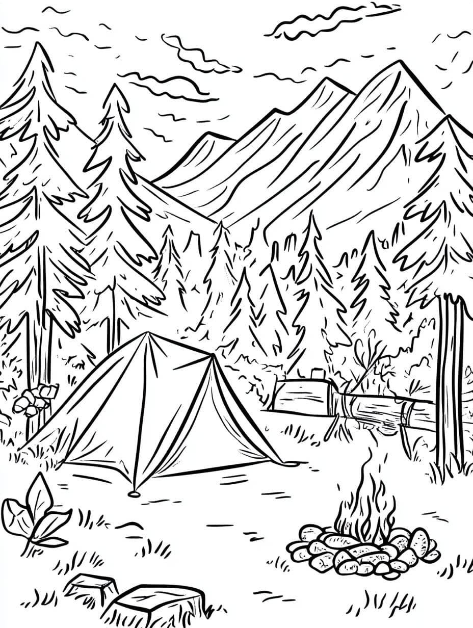 Coloriage Montagne Arbre Sans Soleil