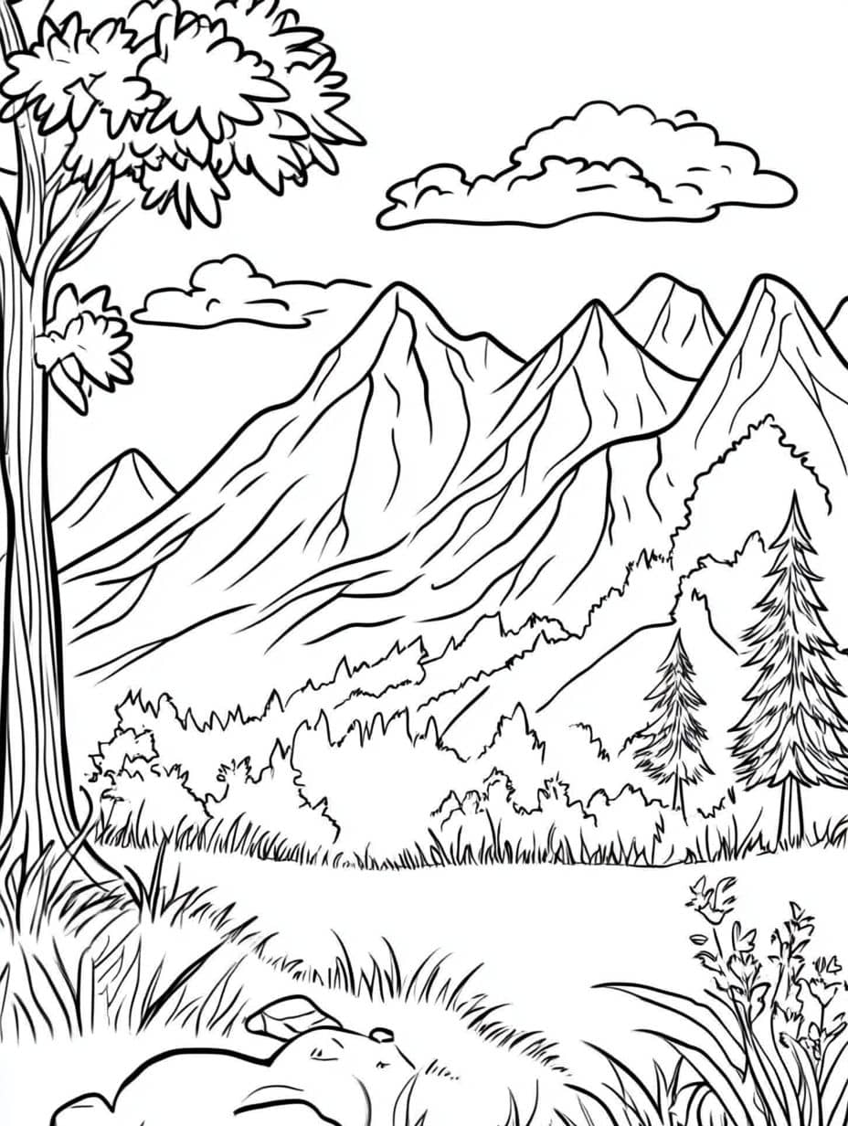 Coloriage Montagne Cerf