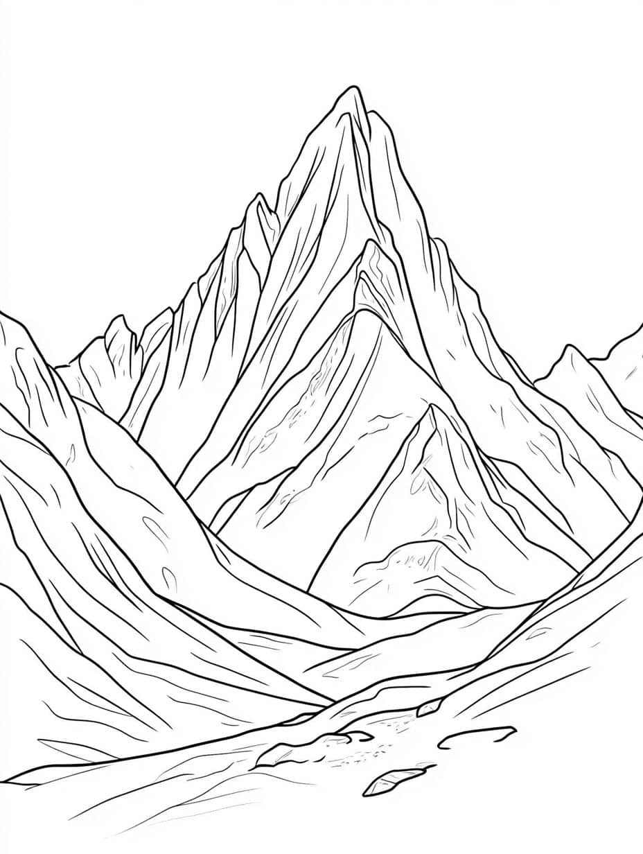 Coloriage Montagne Haute Avec Nuages