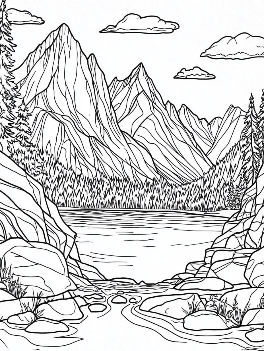 Coloriage Montagne Haute