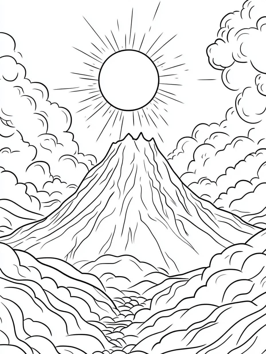 Coloriage Montagne Soleil