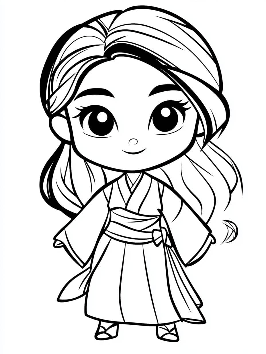 coloriage mulan attachant ses cheveux