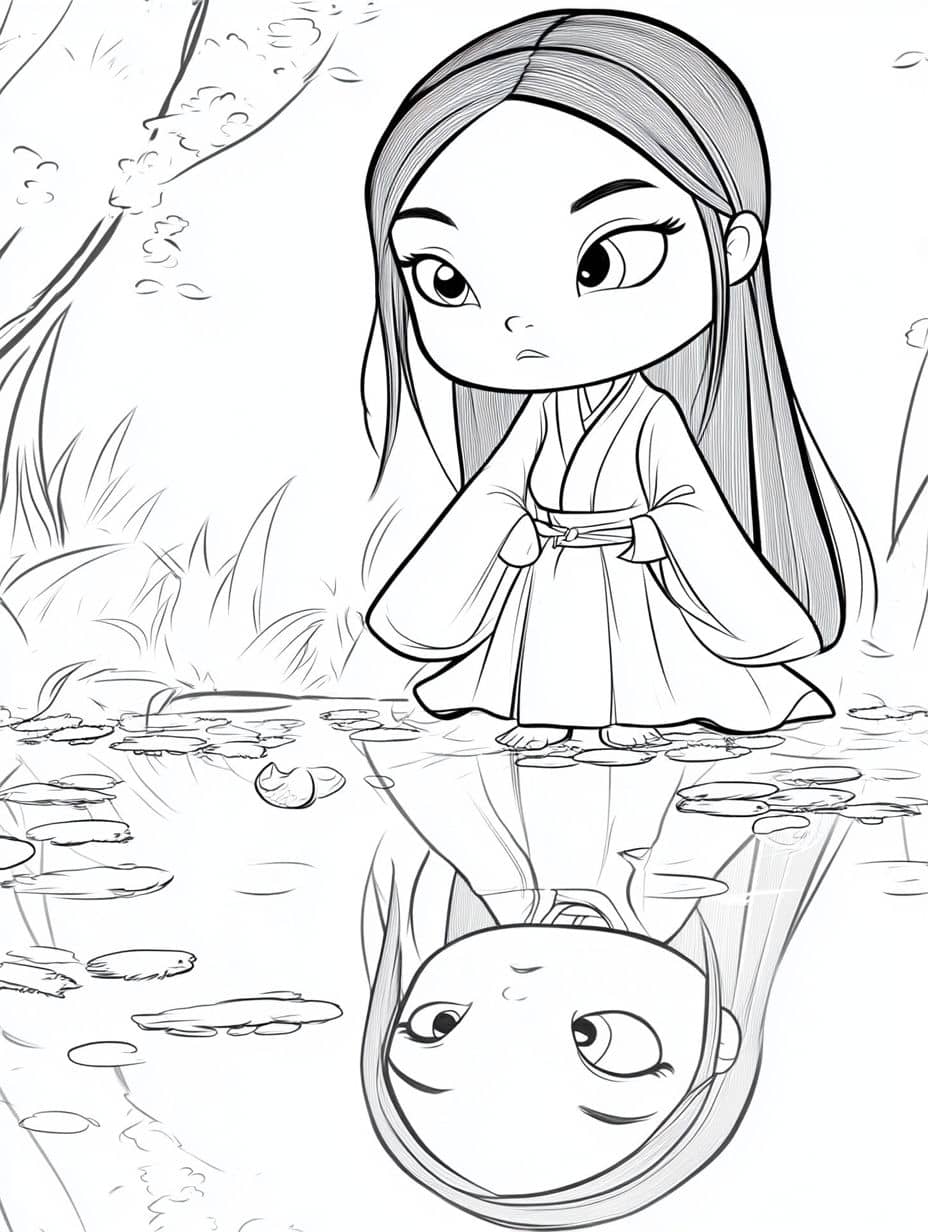 coloriage mulan au bord du lac