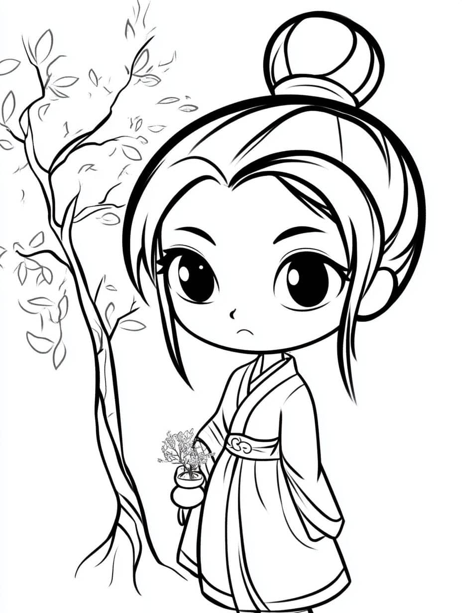 coloriage mulan avec arbre