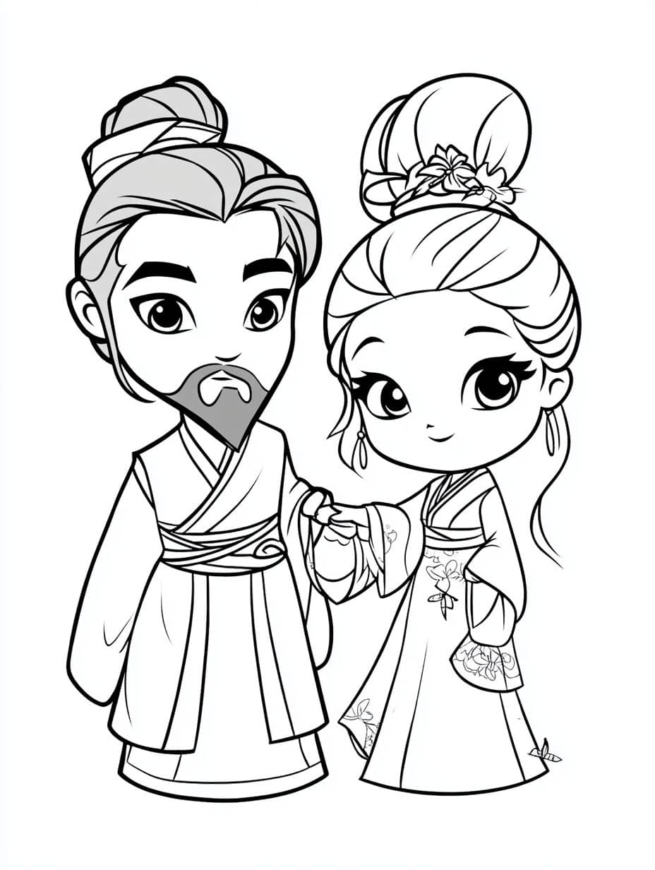 coloriage mulan avec deux personnes