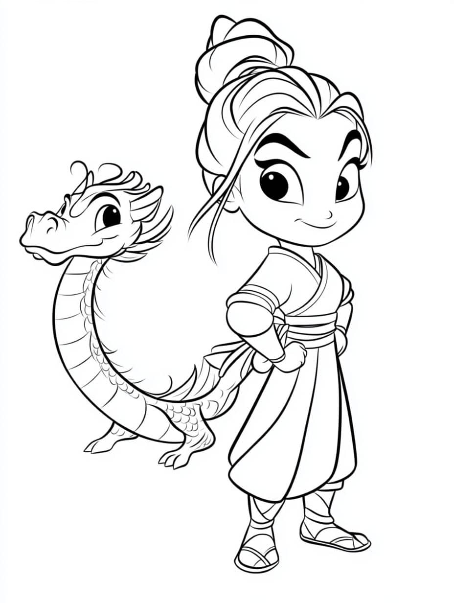 coloriage mulan avec dragon