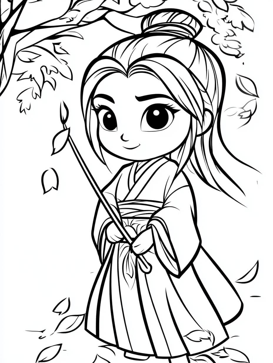 coloriage mulan avec epee chibi