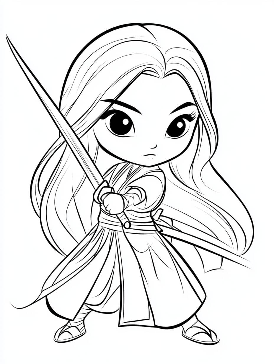 coloriage mulan dansant avec epee gracieux