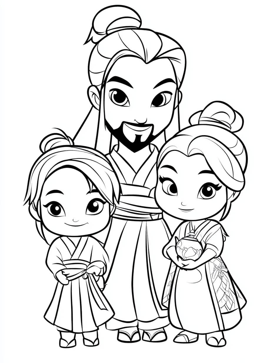 coloriage mulan en famille