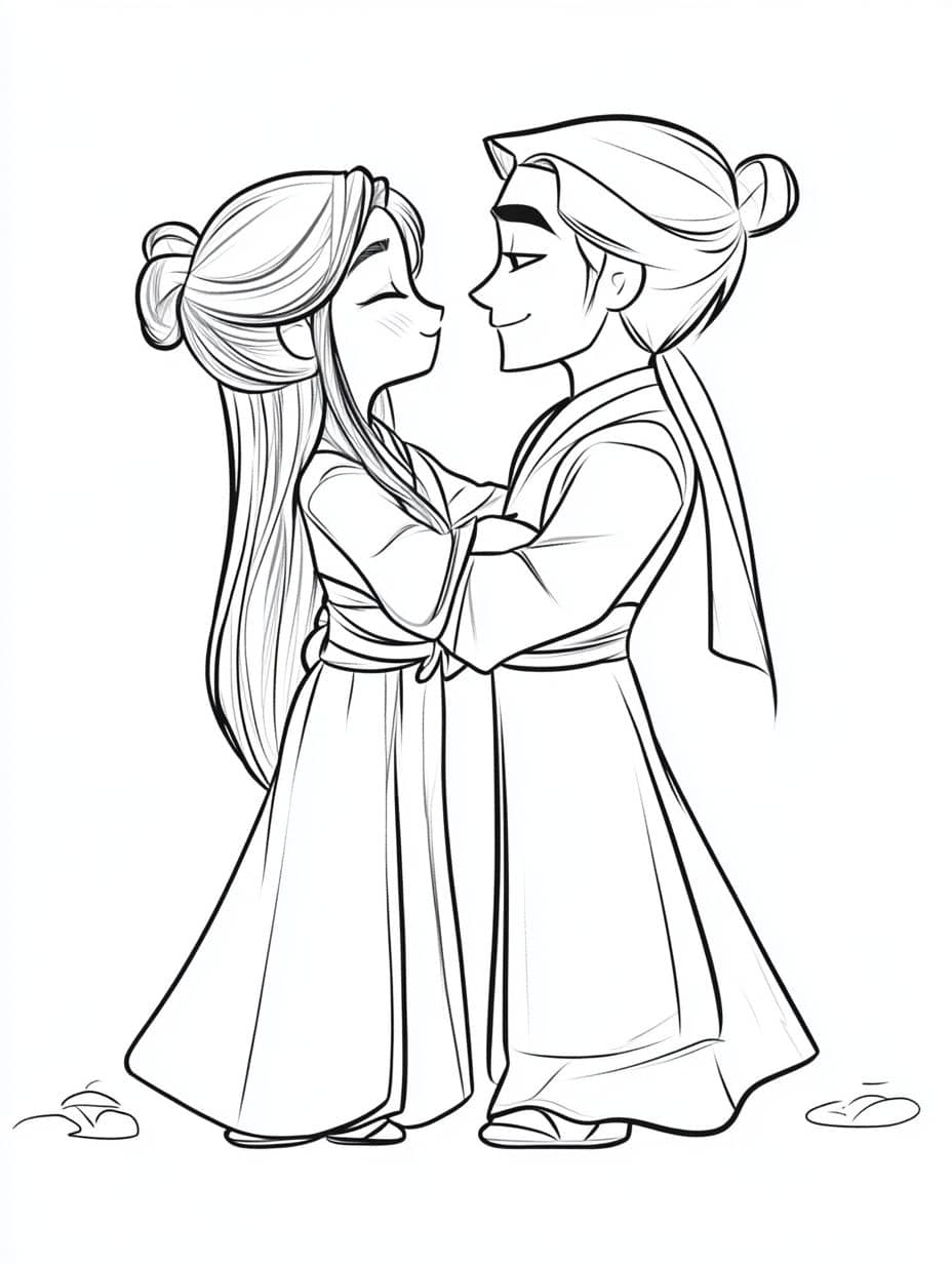 coloriage mulan enlacant