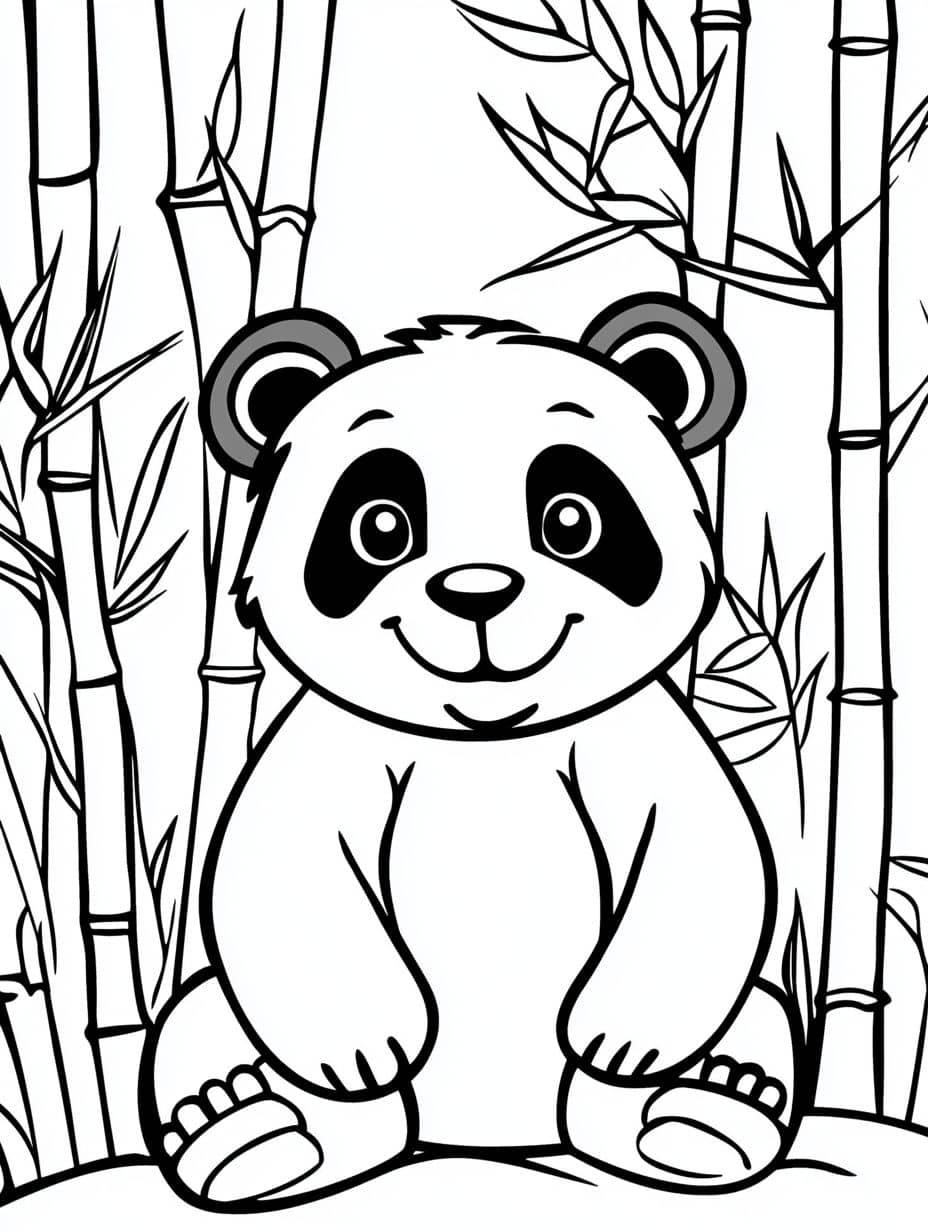 Coloriage Panda Couche Dans Le Jardin De Bambou