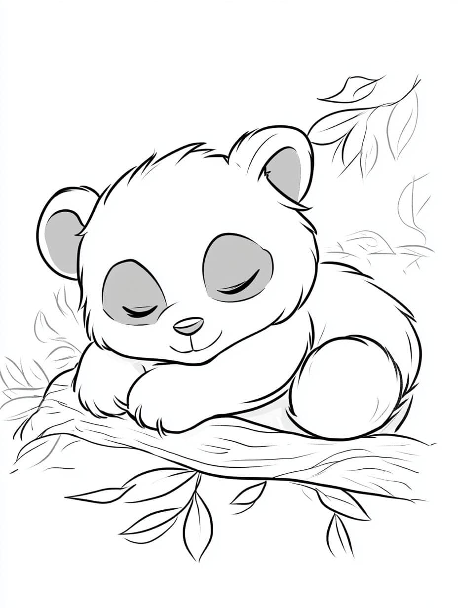 Coloriage Panda Couche Dormant Mignon