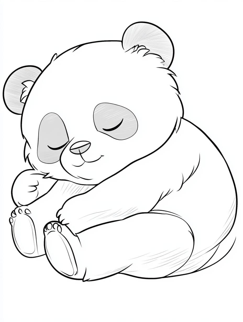 Coloriage Panda Couche En Train De Dormir