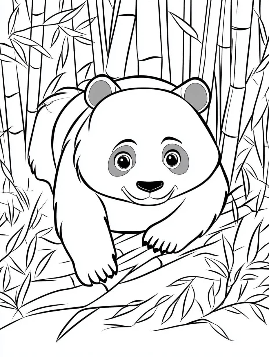 Coloriage Panda Dans Le Jardin De Bambou