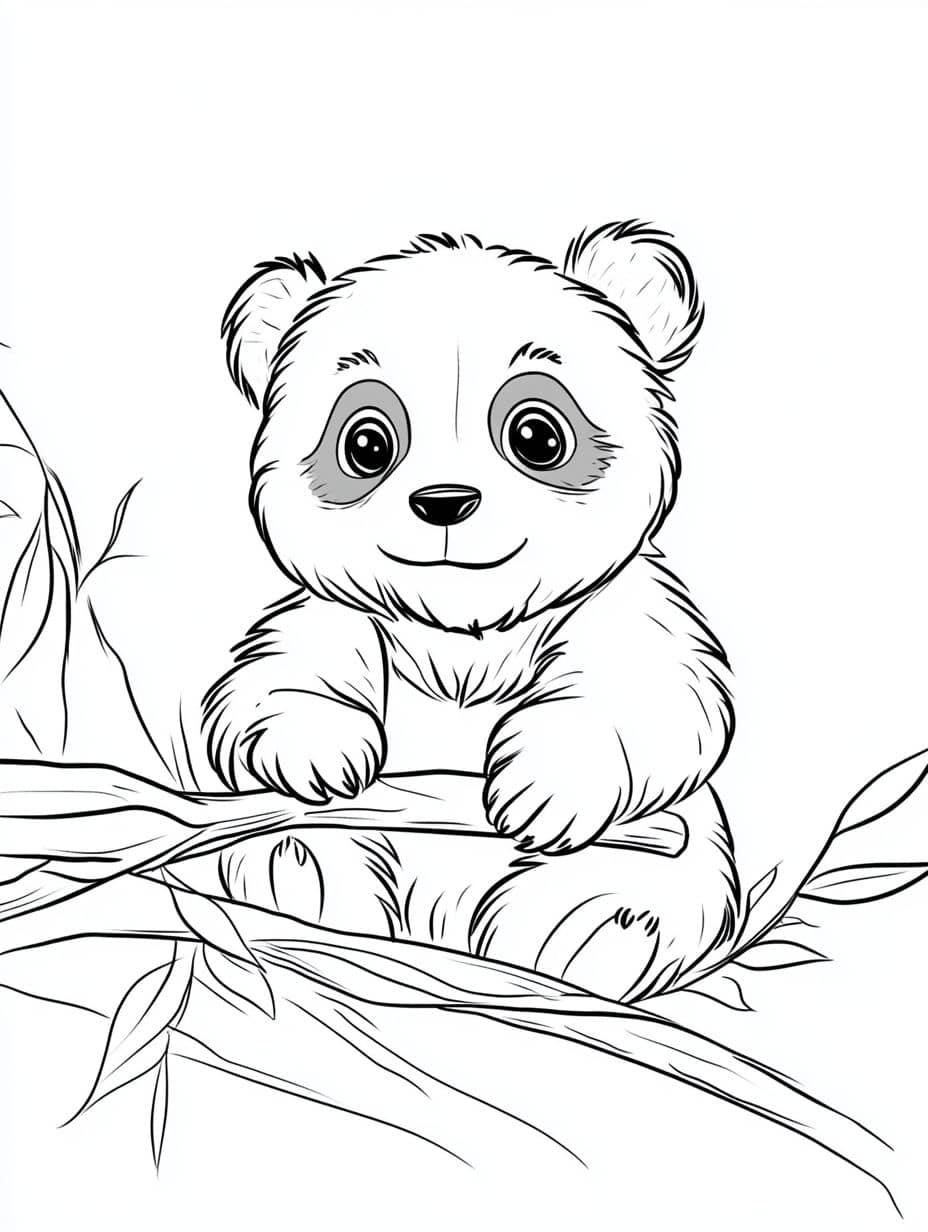 Coloriage Panda Jouant Sur L Arbre