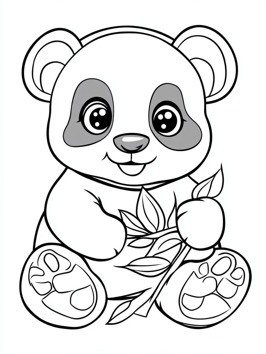 Coloriage Panda Mangeant Des Feuilles Mignon