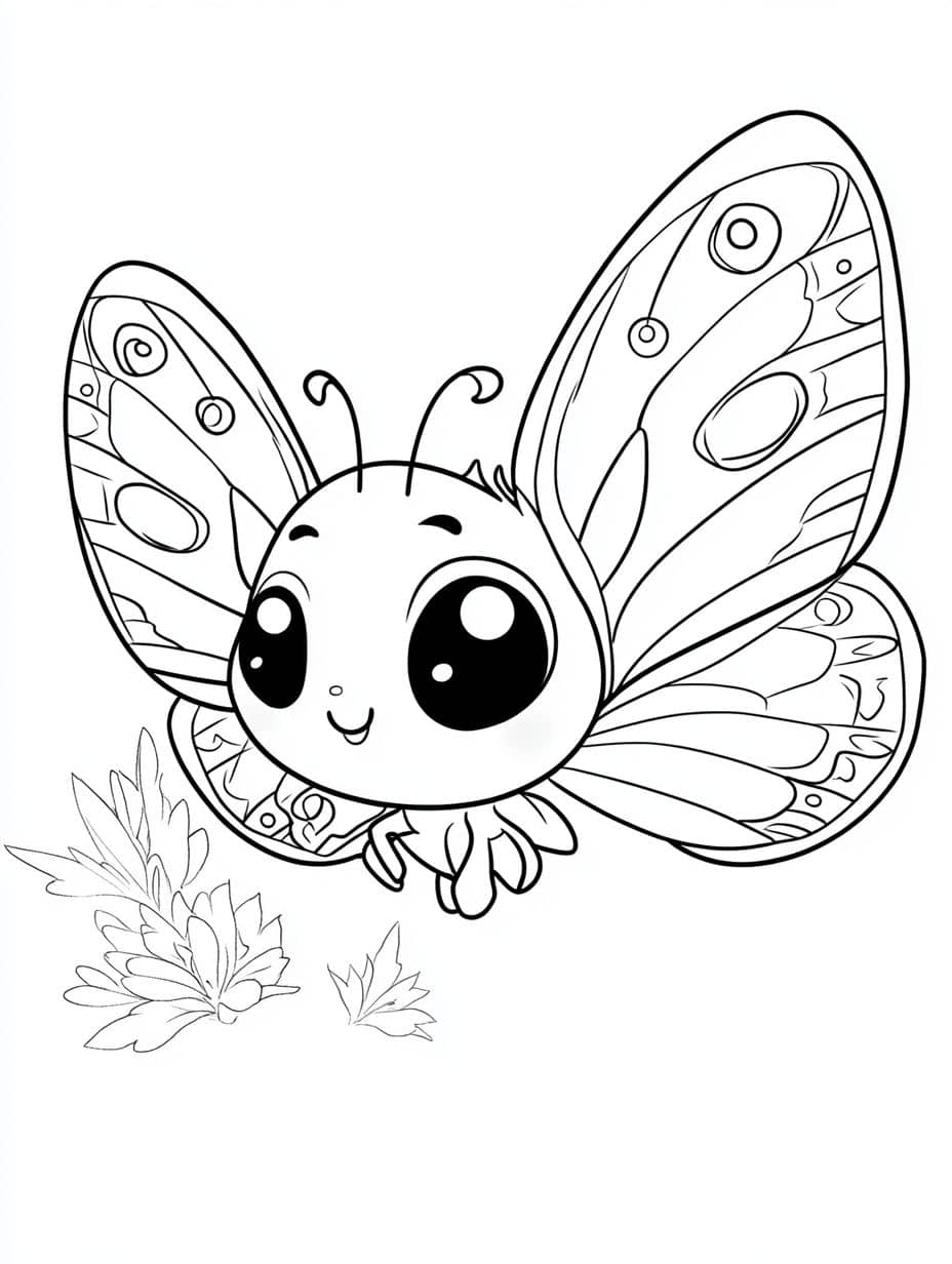 Coloriage Papillon Aux Grands Yeux En Vol