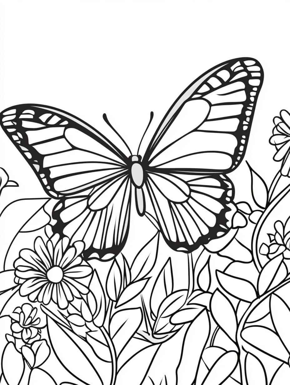 Coloriage Papillon Avec Fleurs