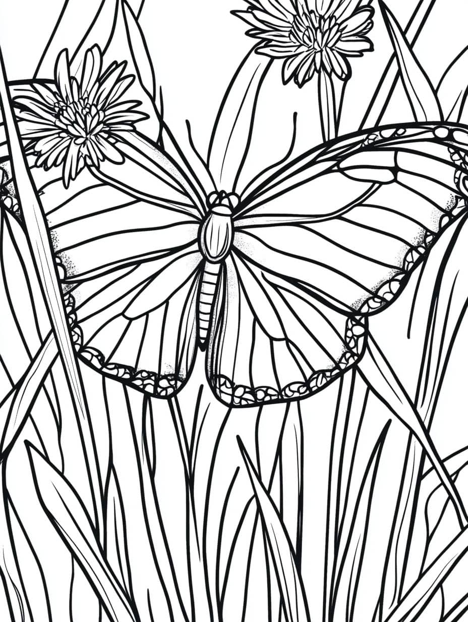 Coloriage Papillon Avec Herbe