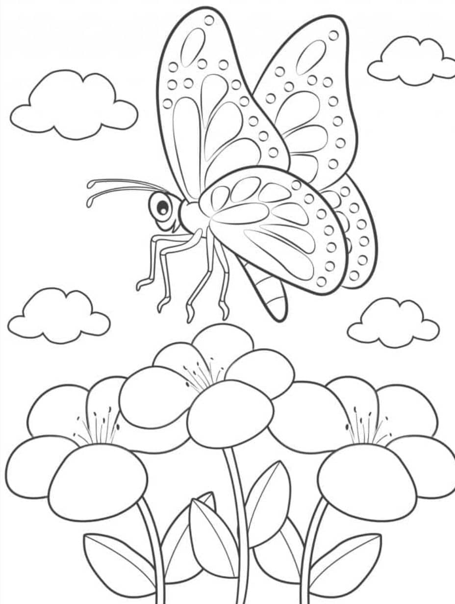 Coloriage Papillon Avec Nuages