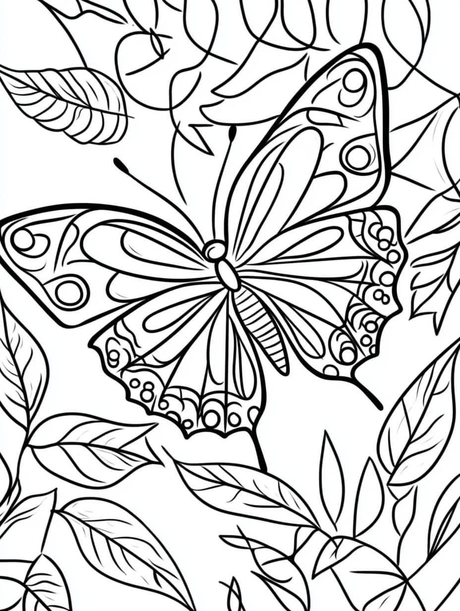 Coloriage Papillon En Vol Pres D Une Feuille