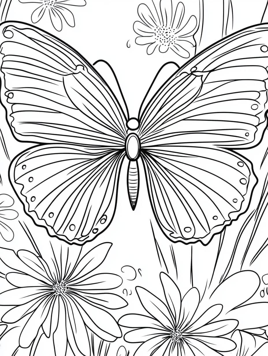 Coloriage Papillon Fleurs Et Feuilles