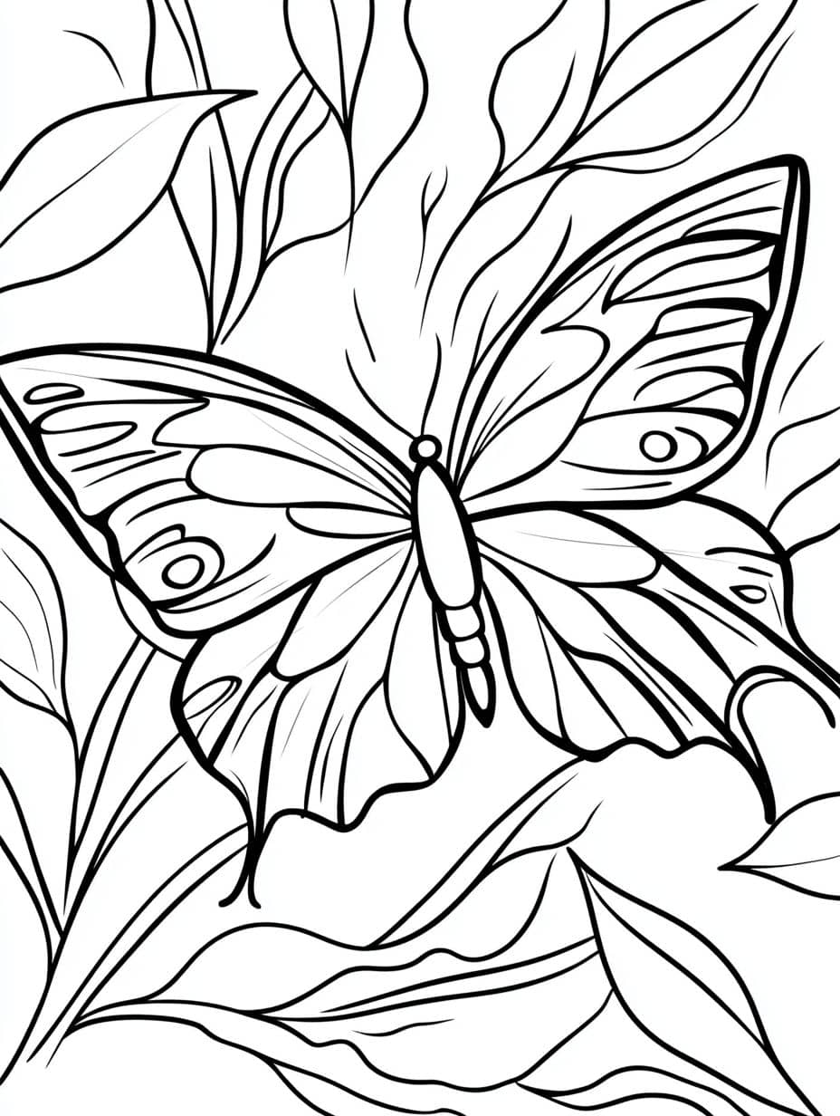 Coloriage Papillon Fleurs Et Herbe