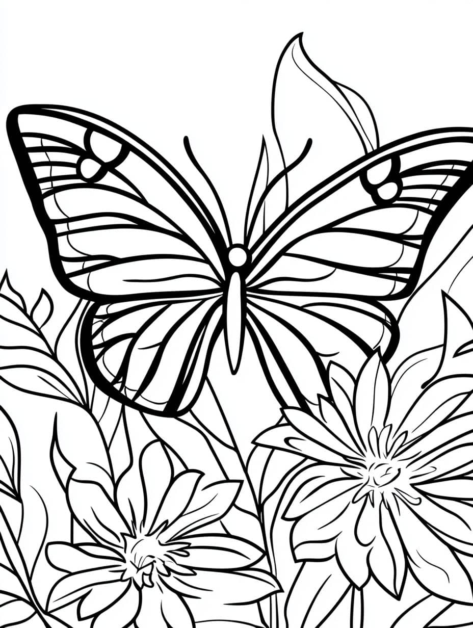 Coloriage Papillon Fleurs Et Petit Papillon