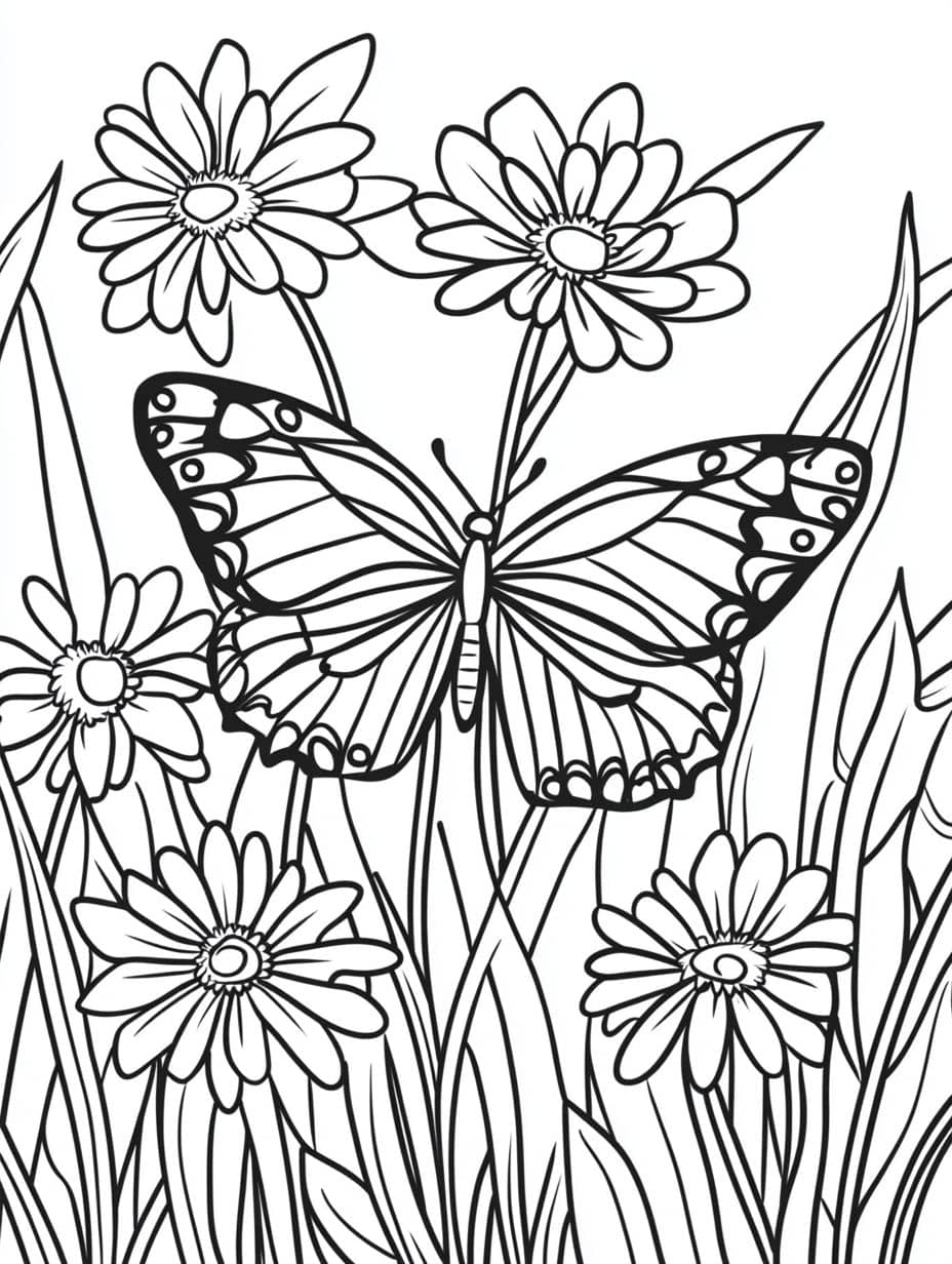 Coloriage Papillon Petites Fleurs