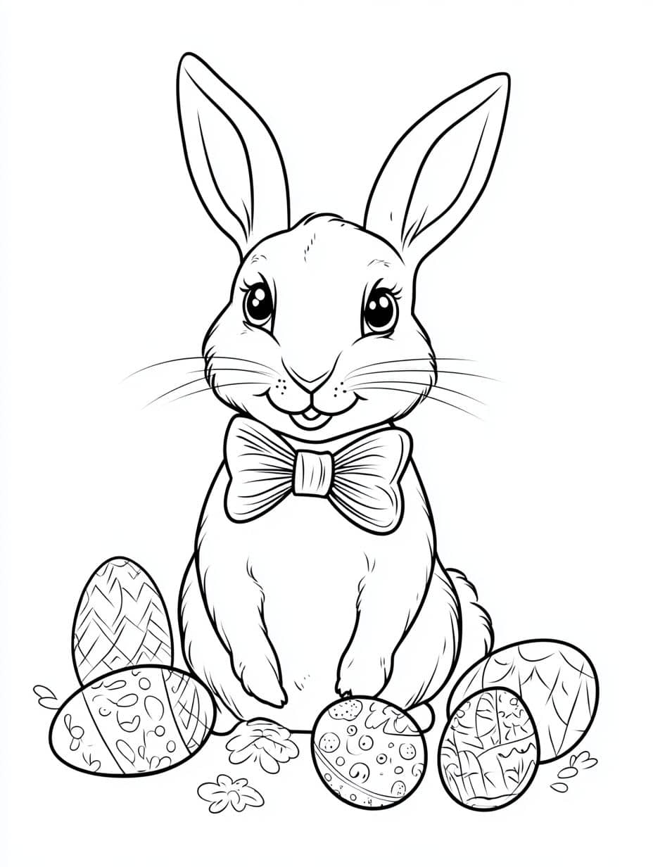 coloriage paques lapin avec œufs