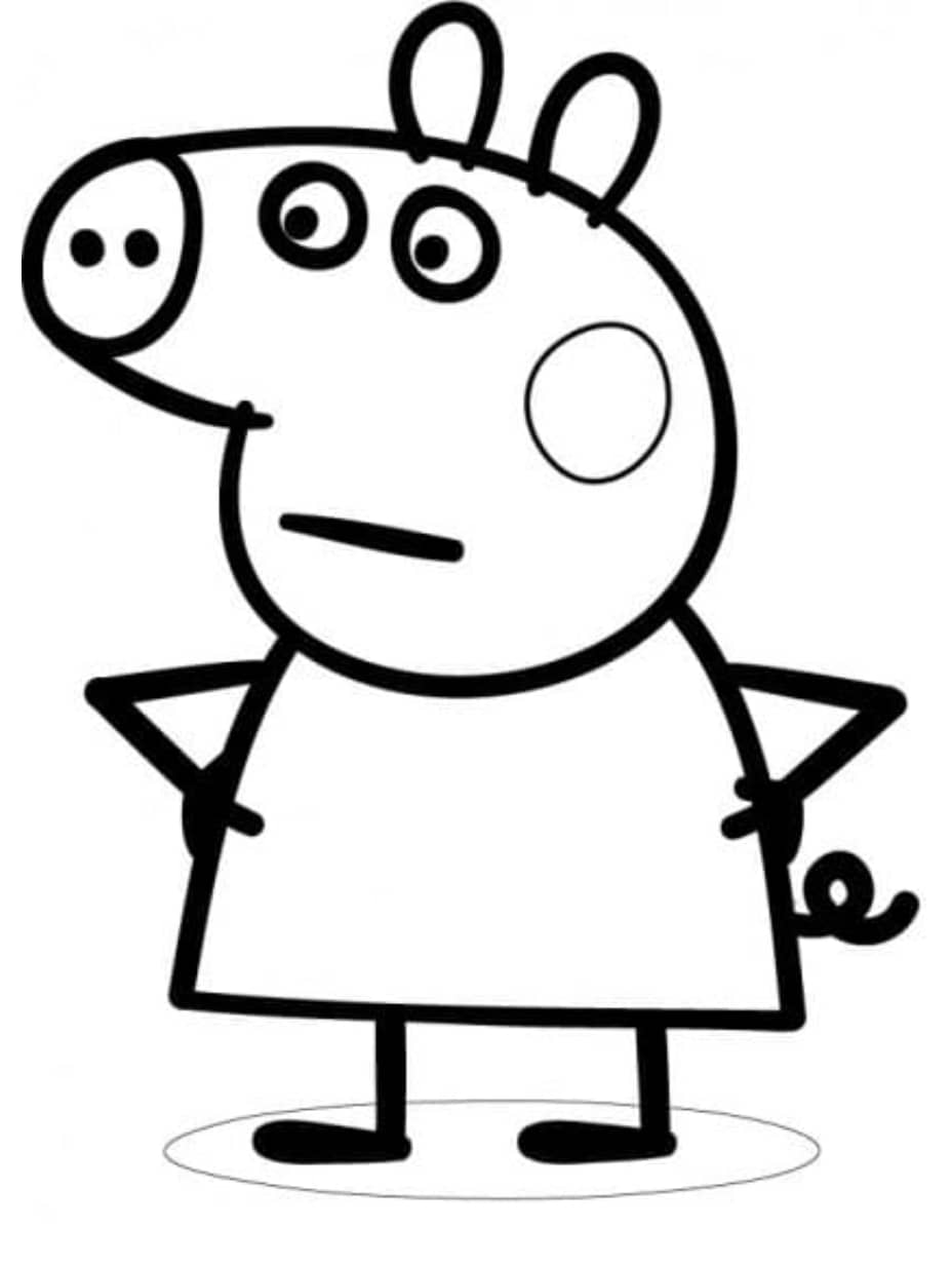 Coloriage Peppa Pig Appuyant Sur Les Mains