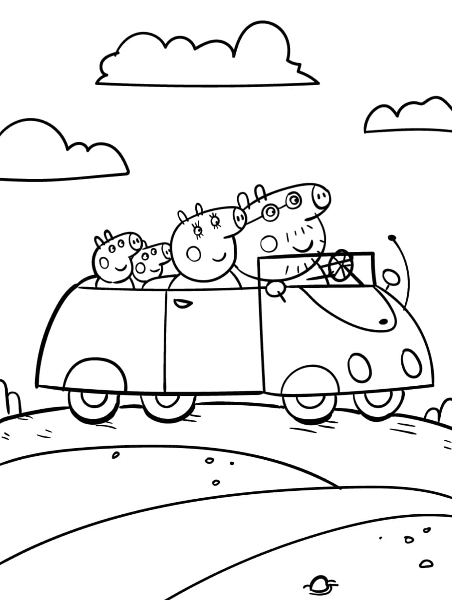 Coloriage Peppa Pig Dans Une Voiture